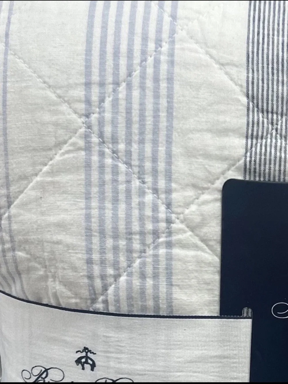 Brooks Brothers King Linen Cotton Quilt - Light Gray with Subtle Stripes